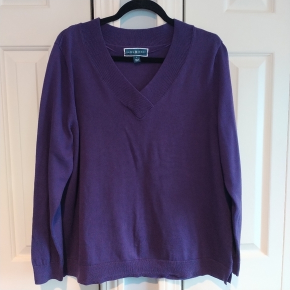 Karen Scott Tops - Karen Scott Classic Purple Cotton Pullover V Neck Sweater Top L